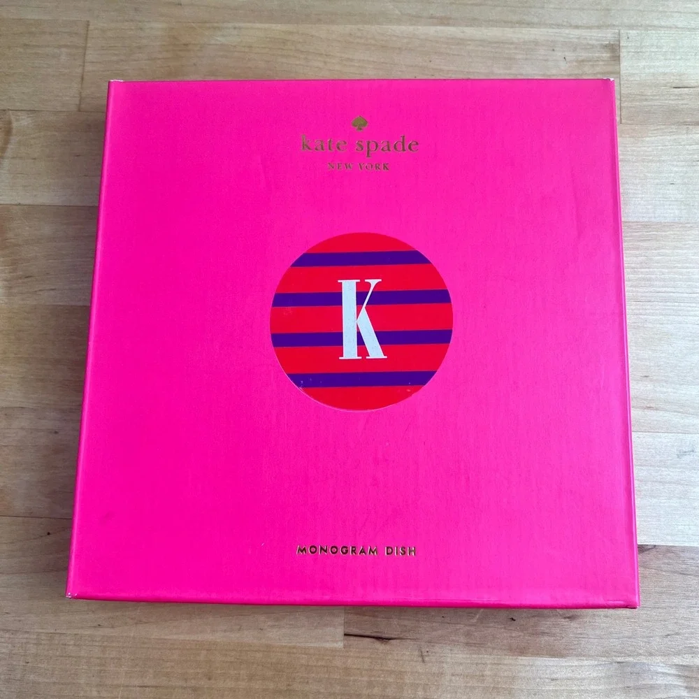 Kate Spade Wickford To The Letter Monogram K Plate‎ Dish Orange Purple Striped